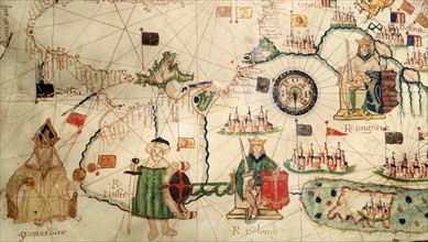 King of Hungary depicted in Jacopo Russo Map of the world 16th century circa 1528