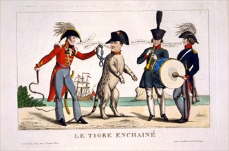 Le tigre enchainé 1815. Cartoon showing Napoleon I as a tiger in chains