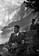 Adolf Hitler with local supporters at a lakeside viewing spot at Berchtesgaden