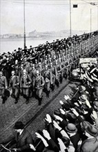 German army enters the Rhineland to salutes from civilians