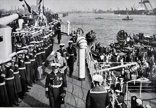 German naval ship receives a visit by Hitler
