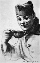 WWII: French army soldier. Drawing by P Remy 1940