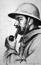 WWII: French army soldier. Drawing by P Remy 1940