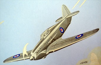 WWII: French postcard depicting a British RAF Hawker Hurricane aircraft.