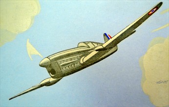 WWII: French postcard depicting a French caudron 714 aircraft