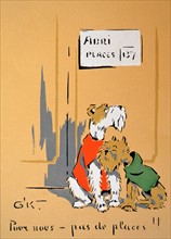 WWII: French war postcard depicting two dogs who have no place to shelter