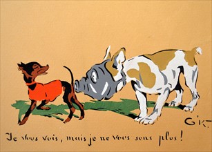 WWII: French war postcard depicting a dog with a gas mask