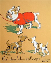 WWII: French war postcard depicting three dogs
