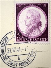 German postage stamp from Austria, with the portrait of Wolfgang Mozart