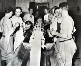 French soldiers use the washing facilities inside the Maginot Line, France 1940
