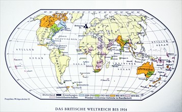 British world map 1914. WWI.