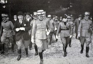 Rome -Mussolini, Minister of War, and the Joint Chief of Staff General Badoglio