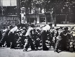 On 19 July 1936 republican barricade in a street in Barcelona. Spanish civil war