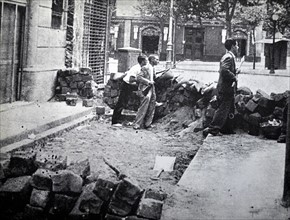 Street barricades in Barcelona during the Spanish Civil War 1937