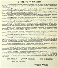 Spanish Civil War: orders issued 19th July 1936, by Joaquin Fanjul Goni