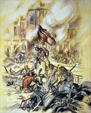 Mob frenzy' Spanish Civil war, anti-republican propaganda illustration