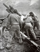 French artillery advance on German positions in the Vosges region, France 1944