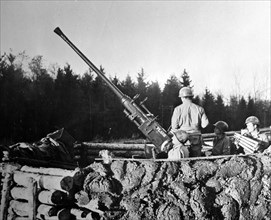 WWII: American anti-aircraft battery in position in France 1944