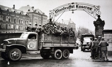 American liberators in a town in Alsace Lorraine after liberation from Germany in WWII