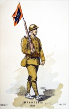 French WWII postcard showing an infantry soldier
