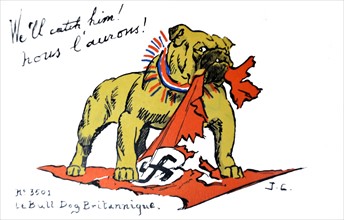 French WWII postcard showing the British Bulldog