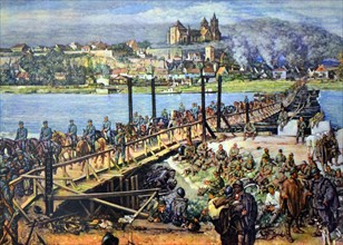 Postcard showing the German army crossing the West-bank of the Rhine