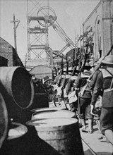 British marines embark at a port for the war in Europe. WWI