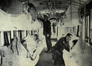 British soldiers on a train transport in WWI