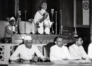 Jawaharlal Nehru and Lord Mountbatten Declare Indian Independence in Constituent Assembly, 1947