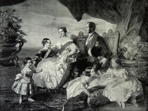 Victoria's family in 1846 by Franz Xaver Winterhalter left to right: Prince Alfred and the Prince of Wales; the Queen and Prince Albert; Princesses Alice, Helena and Victoria