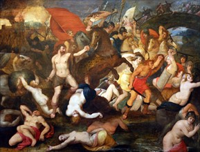 Attributed to Peter Paul Rubens (1577-1640) with other hands 'The Battle of the Amazons', Oil paint on wood panel.