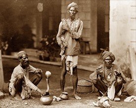 Indian snake charmers in India circa 1870