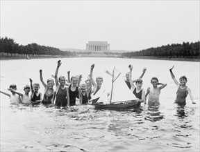 Boys playing in the Reflecting Pool