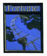 Cover design for Fortune magazine showing telephone lines spanning the globe