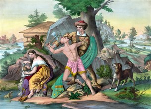 Daniel Boone fighting with a Native