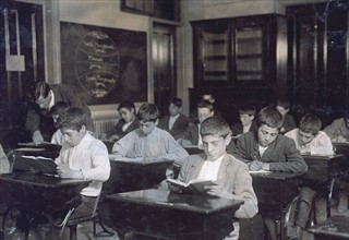 Class of immigrants in a night school in Boston