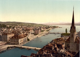 Colour river scene in Zurich