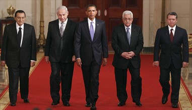 Mubarak, Netanyahu, Obama, Abbas and King Abdullah at the White House