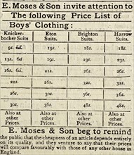 Price List for E. Moses & Son