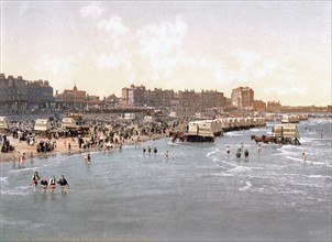 Photochrom of a Beach and Ladies