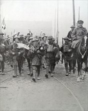 British troops enter the suburbs of Lille, France in WWI