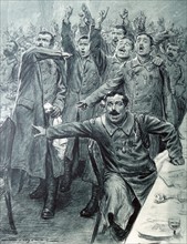 French officers cheer a patriotic speech by a French WWI politician