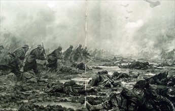 french infantry advance under fire in a battle during WWI