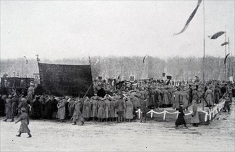 Russian soldiers at a military funeral during WWI
