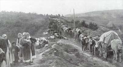 Serbs flee as refugees before the advance of austrian forces into Serbia in WWI