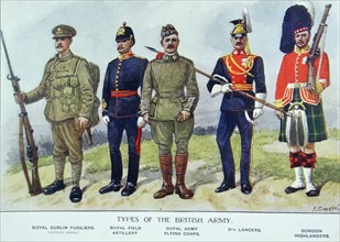 British soldiers in different regimental uniforms during WWI