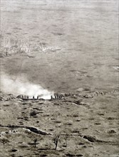 Gas attack on soldiers in a battlefiled in France