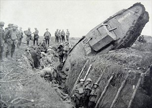 WWI, German Mark IV tank 'Hyacinth' stuck in a trench