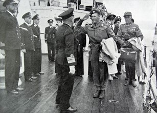 Prince Olav of Norway returns home on the HMS Norfolk