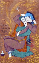 Two lovers;   Persian/Iranian illustration of to;   16th Century
